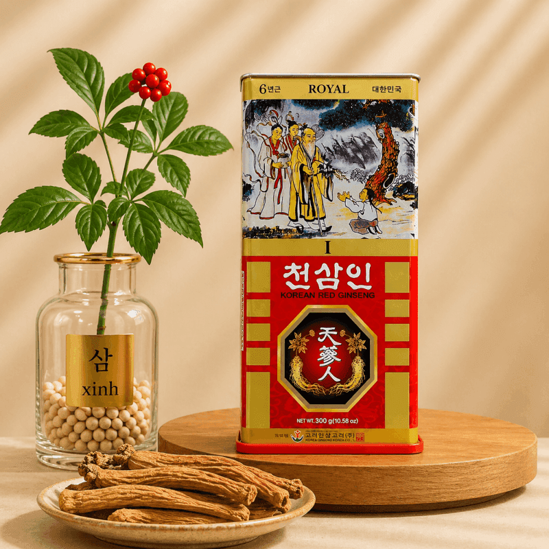 Hồng Sâm Củ Khô Hàn Quốc Hộp 300g Wooshin (15 Củ) – Sâm Củ Khô Hộp Thiếc Cao Cấp