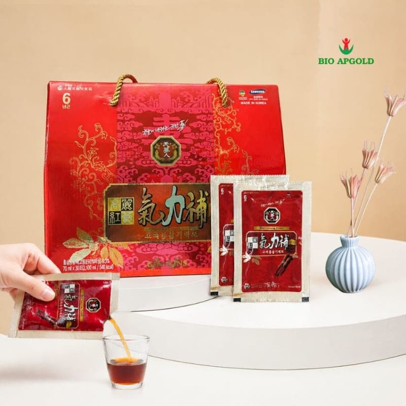 Nước Hồng Sâm Hàn Quốc Hộp 30 Gói Bio Apgold - Nước Uống Hồng Sâm 6 Năm Tuổi