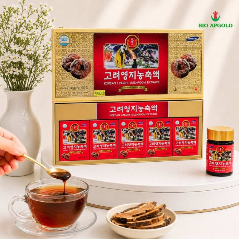 Cao Linh Chi Hàn Quốc Hộp 50g x 5 Lọ Bio Apgold – Cao Linh Chi Cô Đặc Hàn Quốc Chính Hãng